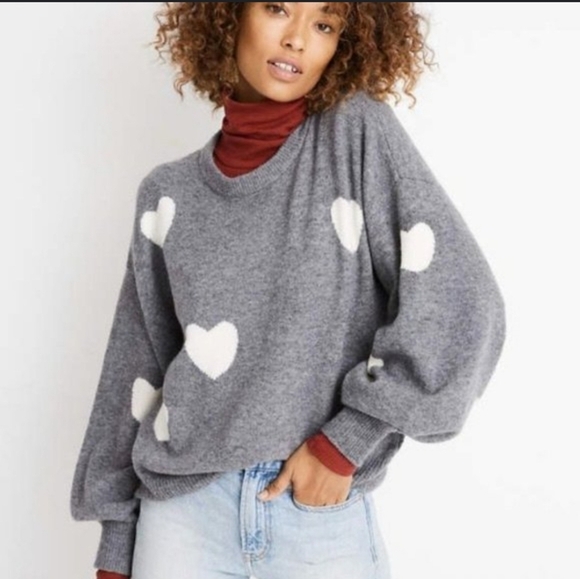 Madewell Sweaters - Madewell Heart Dot Balloon Sleeve Pullover Wool Blend Sweater XL